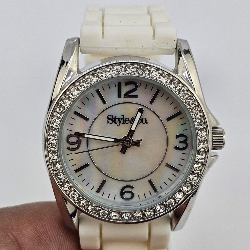 Style & Co Women's Watch 31MM MOP Dial Cream‎ Plastic Bands New Battery